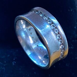 Sterling Silver 925 Channel Set CZ Wide Band Ring Size 7.75 – 9.5g